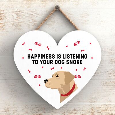 P5819 - Yellow Labrador Happiness Dog Russare senza Katie Pearson Artworks Placca da appendere al cuore