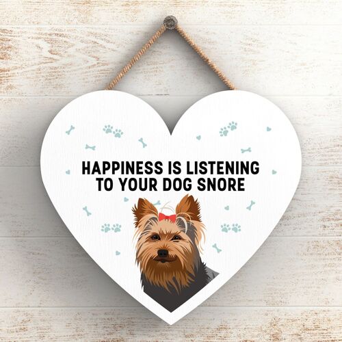 P5820 - Yorkshire Terrier Happiness Dog Snoring Without Katie Pearson Artworks Heart Hanging Plaque