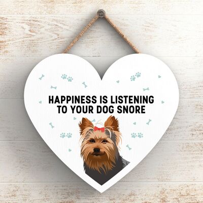 P5820 - Yorkshire Terrier Happiness Cane che russa senza Katie Pearson Artworks Placca da appendere al cuore