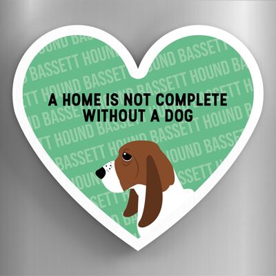 P5821 - Bassett Hound Home Without A Dog Katie Pearson Artworks Heart Shaped Wooden Magnet