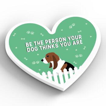 P5822 - Bassett Hound Person Your Dog Thinks You Are Katie Pearson Artworks Aimant en bois en forme de cœur 2