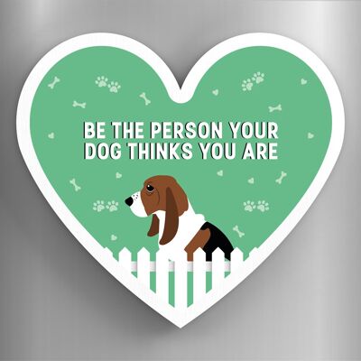 P5822 - Bassett Hound Person Your Dog Thinks You Are Katie Pearson Artworks Aimant en bois en forme de cœur