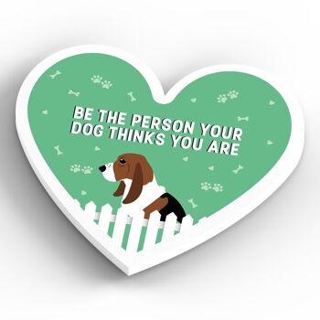 P5822 - Bassett Hound Person Your Dog Thinks You Are Katie Pearson Artworks Aimant en bois en forme de cœur 4