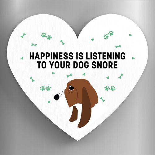 P5823 - Bassett Hound Happiness Is Your Dog Snoring Katie Pearson Artworks Heart Shaped Wooden Magnet