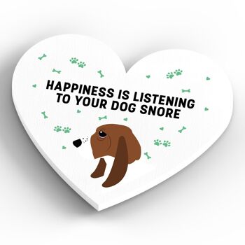 P5823 - Bassett Hound Happiness Is Your Dog Snoring Katie Pearson Artworks Aimant en bois en forme de cœur 3
