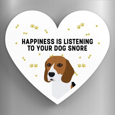 P5826 - Beagle Happiness Is Your Dog Snoring Katie Pearson Artworks Heart Shaped Wooden Magnet
