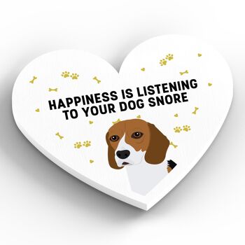 P5826 - Beagle Happiness Is Your Dog Snoring Katie Pearson Artworks Aimant en bois en forme de cœur 2