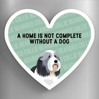 P5827 - Bearded Collie Home Without A Dog Katie Pearson Artworks Heart Shaped Wooden Magnet