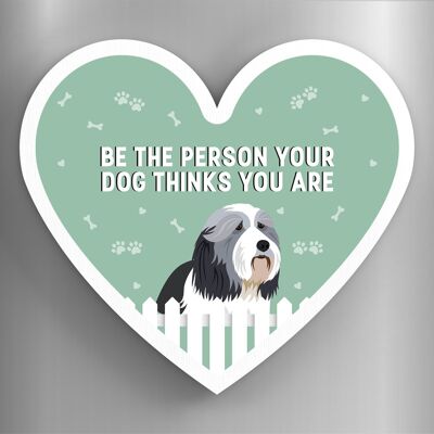 P5828 - Bearded Collie Persona che il tuo cane pensa che tu sia Katie Pearson Opere d'arte Magnete in legno a forma di cuore