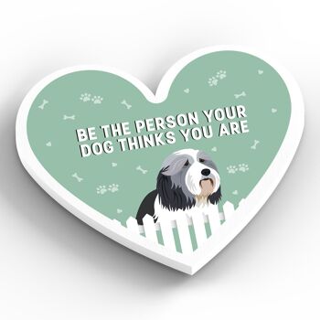 P5828 – Bearded Collie Person Your Dog Think You Are Katie Pearson Artworks Aimant en bois en forme de cœur 2