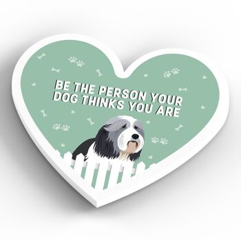 P5828 – Bearded Collie Person Your Dog Think You Are Katie Pearson Artworks Aimant en bois en forme de cœur 4
