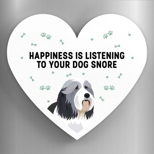 P5829 - Bearded Collie Happiness Is Your Dog Snoring Katie Pearson Artworks Heart Shaped Wooden Magnet