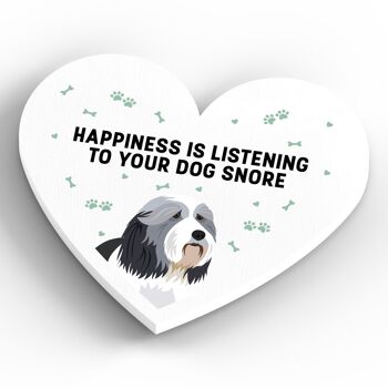 P5829 - Bearded Collie Happiness Is Your Dog Snoring Katie Pearson Artworks Aimant en bois en forme de coeur 4