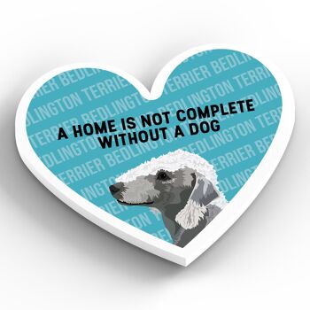 P5830 - Bedlington Terrier Home Without A Dog Katie Pearson Artworks Aimant en bois en forme de cœur 2