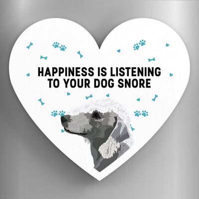P5832 - Bedlington Terrier Happiness Is Your Dog Snoring Katie Pearson Artworks Aimant en bois en forme de coeur