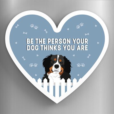 P5837 - Bovaro bernese Persona Il tuo cane pensa che tu sia Katie Pearson Opere d'arte Magnete in legno a forma di cuore
