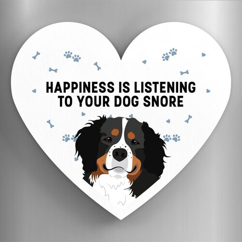 P5838 - Bernese Mountain Dog Happiness Is Your Dog Snoring Katie Pearson Artworks Heart Shaped Wooden Magnet