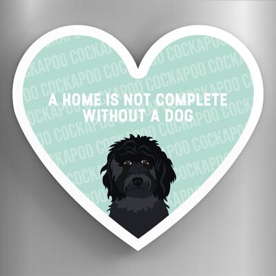 P5839 - Black Cockapoo Home Without A Dog Katie Pearson Artworks Heart Shaped Wooden Magnet