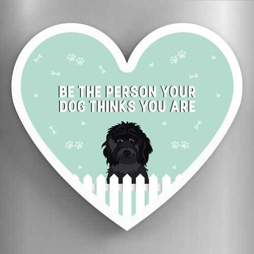 P5840 - Black Cockapoo Person Your Dog Thinks You Are Katie Pearson Artworks Heart Shaped Wooden Magnet