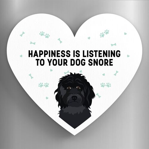 P5841 - Black Cockapoo Happiness Is Your Dog Snoring Katie Pearson Artworks Heart Shaped Wooden Magnet