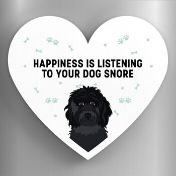 P5841 - Black Cockapoo Happiness Is Your Dog Snoring Katie Pearson Artworks Aimant en bois en forme de coeur 1