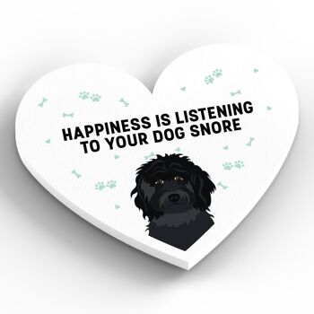 P5841 - Black Cockapoo Happiness Is Your Dog Snoring Katie Pearson Artworks Aimant en bois en forme de coeur 2
