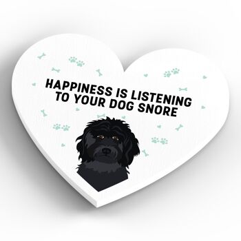 P5841 - Black Cockapoo Happiness Is Your Dog Snoring Katie Pearson Artworks Aimant en bois en forme de coeur 4