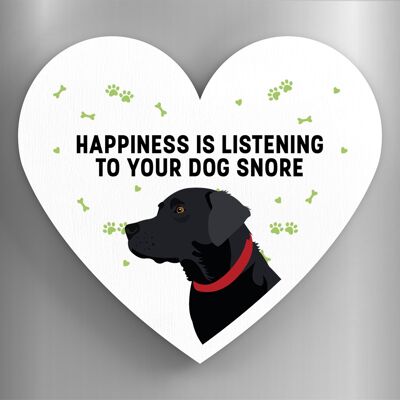 P5844 - Black Labrador Happiness Is Your Dog Snoring Katie Pearson Artworks Heart Shaped Wooden Magnet