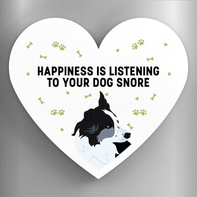 P5847 - Border Collie Happiness Is Your Dog Snoring Katie Pearson Artworks Heart Shaped Wooden Magnet