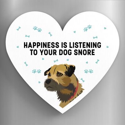P5850 - Border Terrier Happiness Is Your Dog Snoring Katie Pearson Artworks Heart Shaped Wooden Magnet
