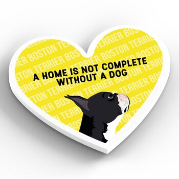 P5851 - Boston Terrier Home Without A Dog Katie Pearson Artworks Aimant en bois en forme de coeur 2