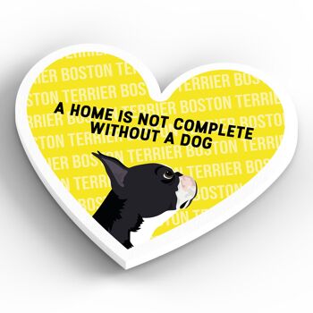 P5851 - Boston Terrier Home Without A Dog Katie Pearson Artworks Aimant en bois en forme de coeur 4