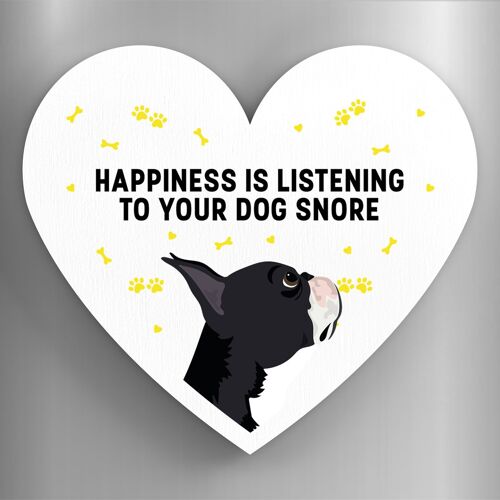 P5853 - Boston Terrier Happiness Is Your Dog Snoring Katie Pearson Artworks Heart Shaped Wooden Magnet