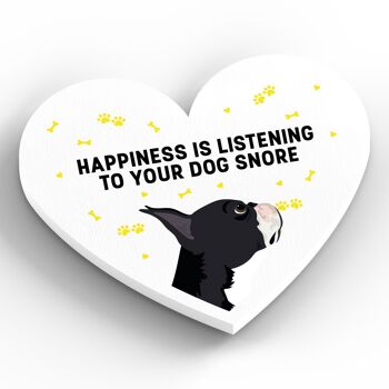 P5853 - Boston Terrier Happiness Is Your Dog Snoring Katie Pearson Artworks Aimant en bois en forme de coeur 2