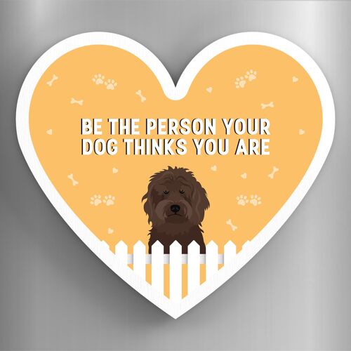 P5855 - Brown Cockapoo Person Your Dog Thinks You Are Katie Pearson Artworks Heart Shaped Wooden Magnet