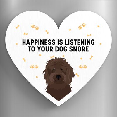 P5856 - Brown Cockapoo  Happiness Is Your Dog Snoring Katie Pearson Artworks Heart Shaped Wooden Magnet
