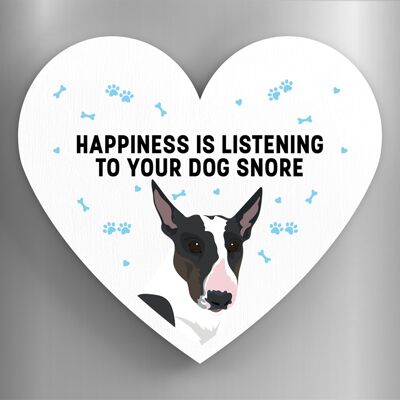 P5859 - Bull Terrier  Happiness Is Your Dog Snoring Katie Pearson Artworks Heart Shaped Wooden Magnet