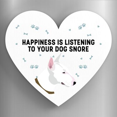 P5862 - Bull Terrier Happiness Is Your Dog Snoring Katie Pearson Artworks Aimant en bois en forme de cœur