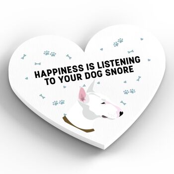 P5862 - Bull Terrier Happiness Is Your Dog Snoring Katie Pearson Artworks Aimant en bois en forme de cœur 2
