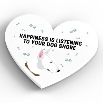 P5862 - Bull Terrier Happiness Is Your Dog Snoring Katie Pearson Artworks Aimant en bois en forme de cœur 4