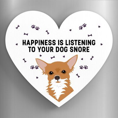 P5865 - Chihuahua  Happiness Is Your Dog Snoring Katie Pearson Artworks Heart Shaped Wooden Magnet