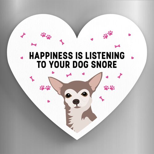 P5868 - Chihuahua  Happiness Is Your Dog Snoring Katie Pearson Artworks Heart Shaped Wooden Magnet