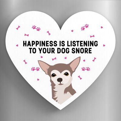 P5868 - Chihuahua La felicidad es tu perro roncando Katie Pearson Artworks Imán de madera en forma de corazón