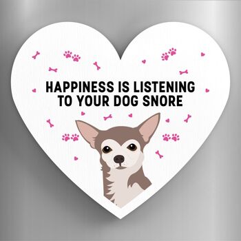 P5868 - Chihuahua Happiness Is Your Dog Snoring Katie Pearson Artworks Aimant en bois en forme de coeur 1