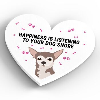 P5868 - Chihuahua Happiness Is Your Dog Snoring Katie Pearson Artworks Aimant en bois en forme de coeur 3