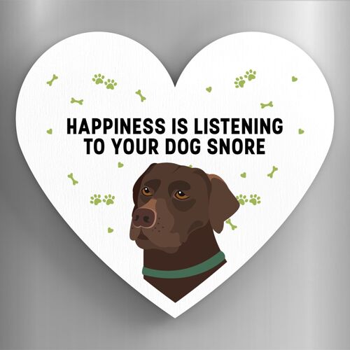 P5871 - Chocolate Labrador  Happiness Is Your Dog Snoring Katie Pearson Artworks Heart Shaped Wooden Magnet