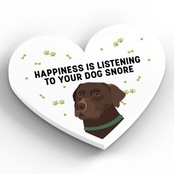 P5871 - Chocolate Labrador Happiness Is Your Dog Snoring Katie Pearson Artworks Aimant en bois en forme de coeur 2