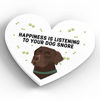 P5871 - Chocolate Labrador Happiness Is Your Dog Snoring Katie Pearson Artworks Aimant en bois en forme de coeur 4