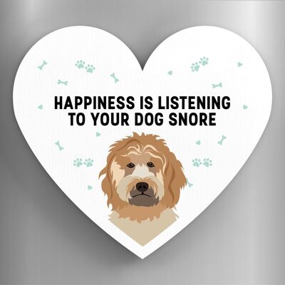 P5874 - Cockapoo  Happiness Is Your Dog Snoring Katie Pearson Artworks Heart Shaped Wooden Magnet