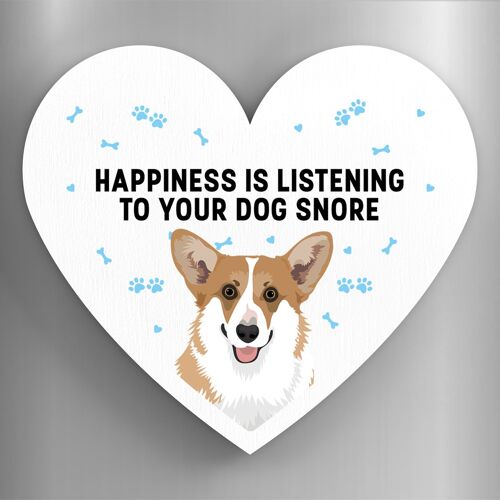 P5880 - Corgi Happiness Is Your Dog Snoring Katie Pearson Artworks Heart Shaped Wooden Magnet